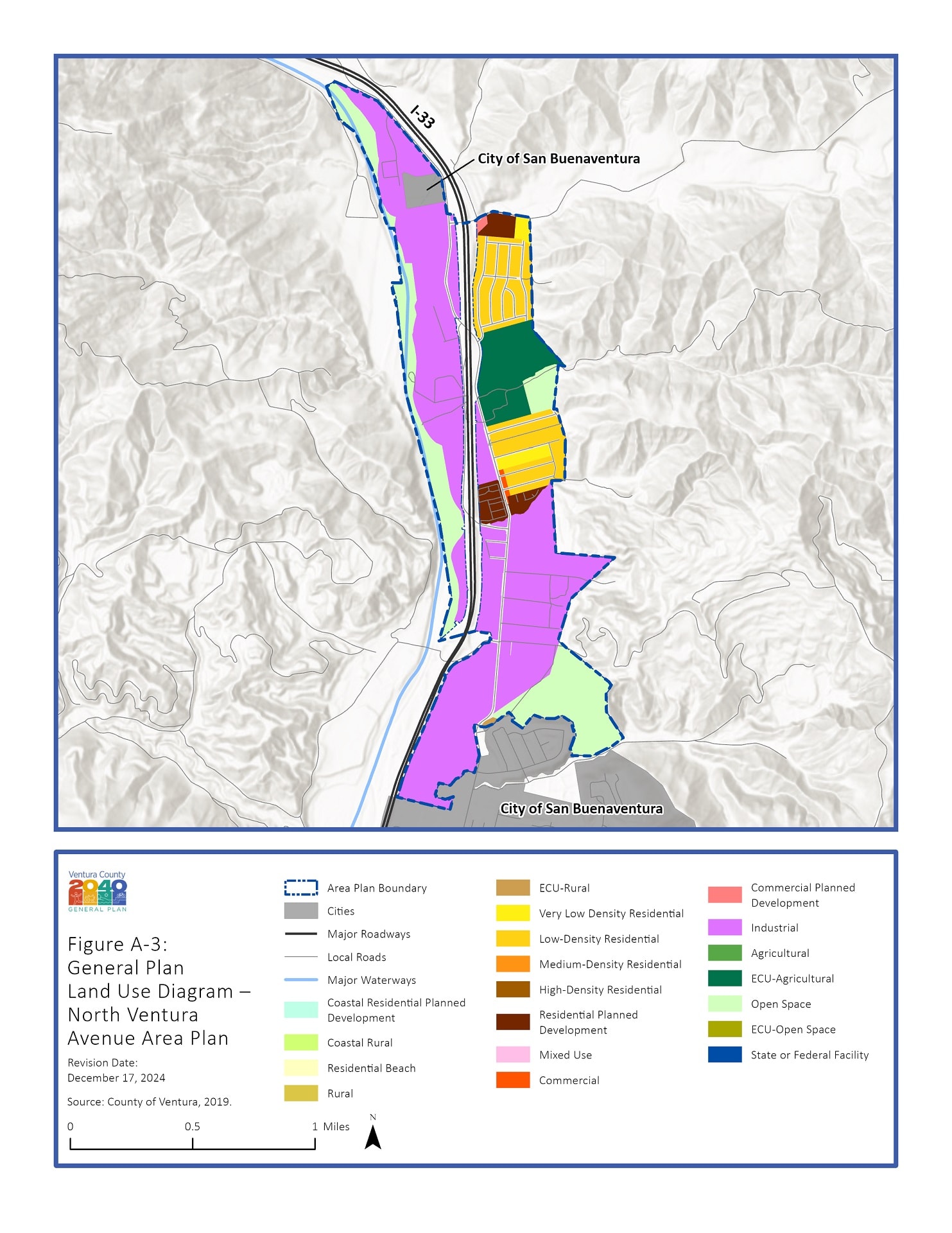 North Ventura Avenue Area Plan — General Plan Land Use Diagram, Figure A-3, Revision Date December 17, 2024